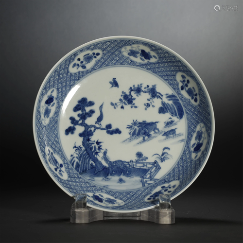 A BLUE/WHITE PLATE/QIANLONG MARK