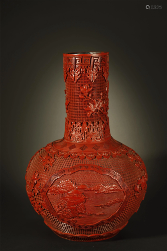A LARGE CINNABAR LACQUER CARVED VASE