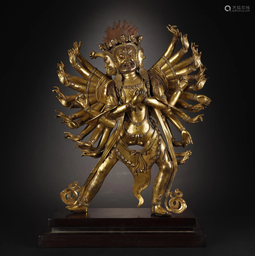 A GILT BRONZE FIGUER OF MAHAKALA