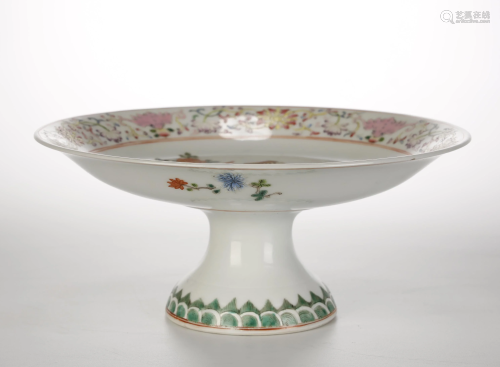 A FAMILLE ROSE HIGH FOOTED PLATE