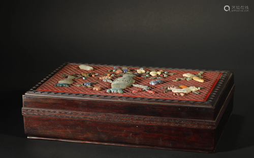 A GEMS INLAID ROSEWOOD JEWELRY BOX