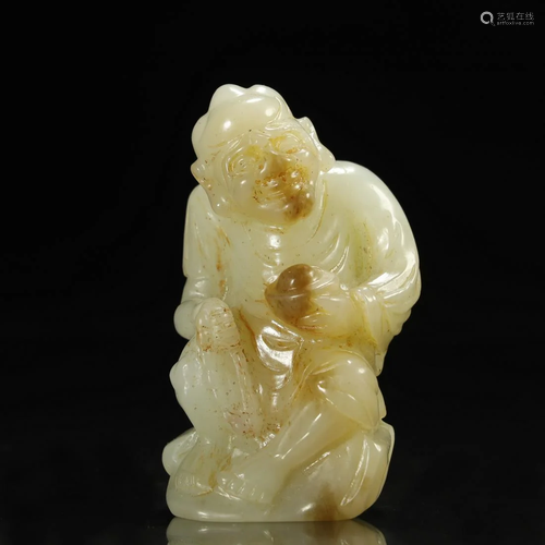 A LOVELY WHITE JADE CARVED LOHAN FIG…