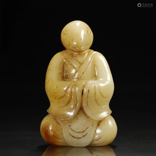 A LOVELY MOTTLED JADE CARVED FIGUER