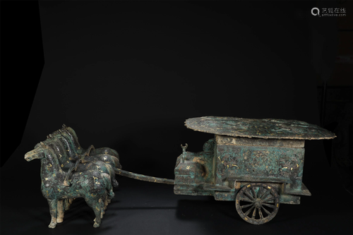 A GOLD/SILVER INLAID BRONZE CARRIAGE