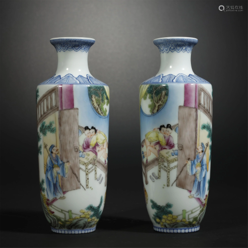 A NICE PAIR OF FAMILLE ROSE VASES
