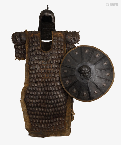 A VERY RARE SILVER INLAID IRON ARMOR, QI…