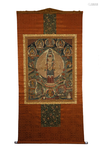 A HANDPAINTED THANGKA, GUANYING FI…