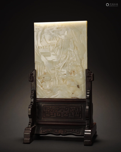 A WHITE JADE CARVED TABLE SCREEN