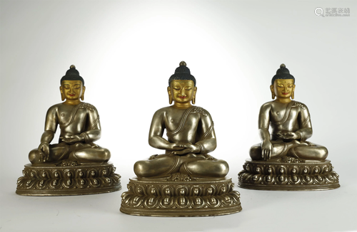 3X PARTIAL GILTSILVER BUDDHA STATUE