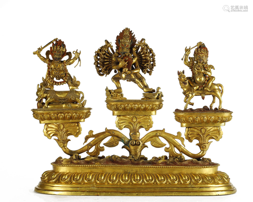 ANTIQUE GILT BRONZE 3X GUARDIAN FI…