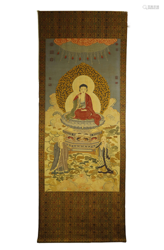 A EMBROIDERED SILK/KESI THANGKA