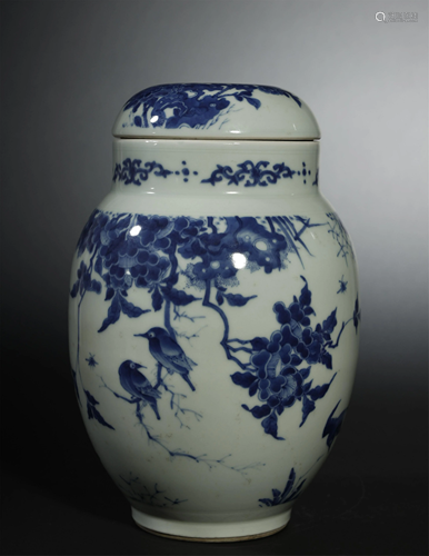 A BLUE/WHITE COVERED JUG