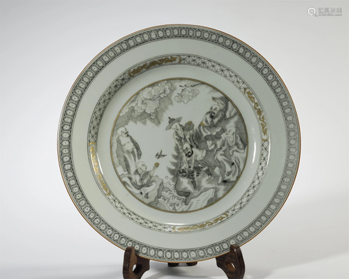 A GRISAILLE ENAMEL PAINTED PLATE