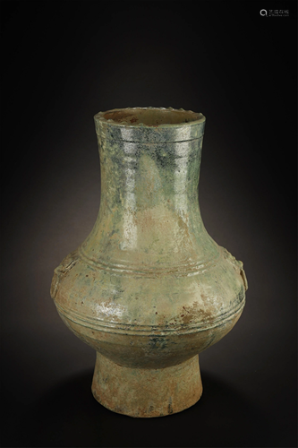 A OLIVE GREEN GLAZED WINE VESSEL