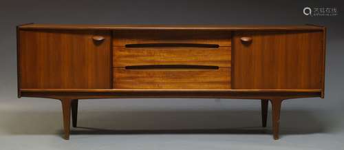 A teak sideboard by Younger, c.1960, the rectangular top above three drawers, flanked by two