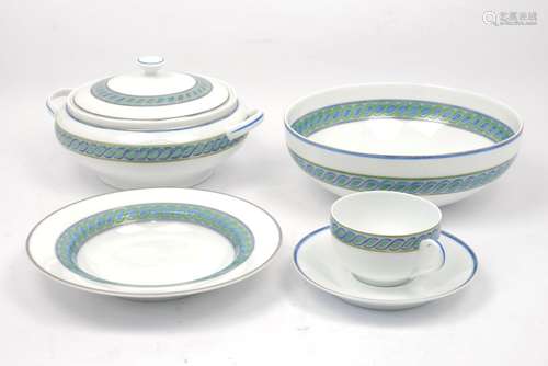 A large Christoffel torsade bleu pattern tea and dinner service, printed marks to base, (a lot).