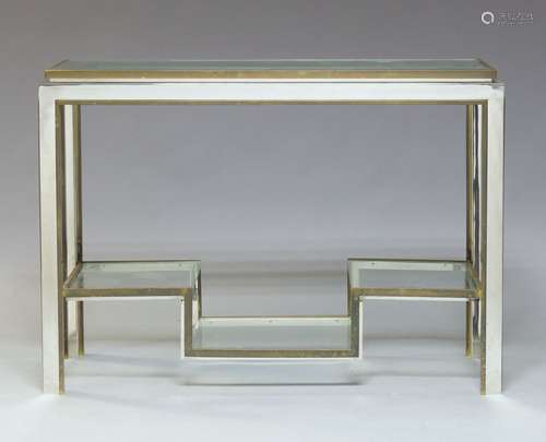 An Italian chromed and brass console table in the manner of Romeo Rega, c.1970, with rectangular