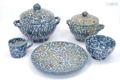 Janice Tchalenko (1942-), a part dinner service c.1995, impressed Dart Pottery marks A part dinner