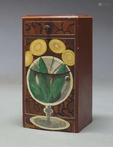 A Bloomsbury school style painted cupboard, late 20th Century, decorated with vase of flowers,