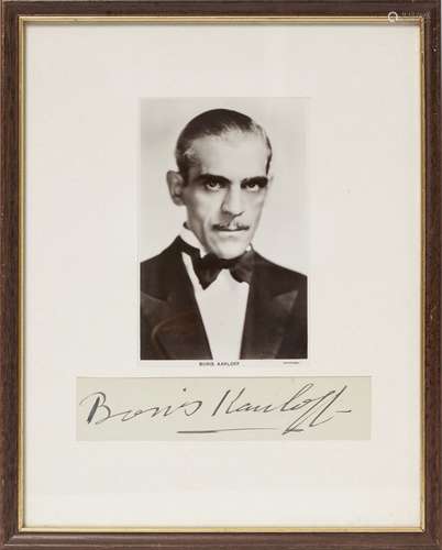 A photograph of the actor Boris Karloff, titled Boris Karloff Universal, together with a signature