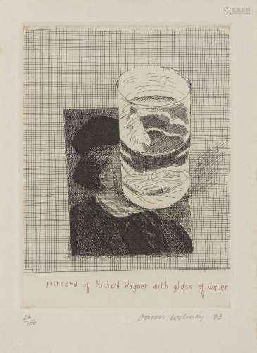 David Hockney OM CH RA, British b.1937; Postcard of Richard Wagner with a Glass of Water [SAC