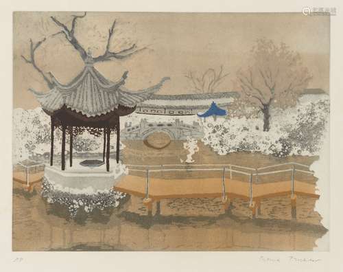 Patrick Procktor RA RE RWS, British 1936-2003- Lion Rocks Garden, Soochow, 1980; aquatint in colours