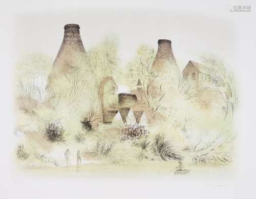 David Gentleman, British b.1930- Coalport Ovens, 1971; lithograph in colours on wove, signed and