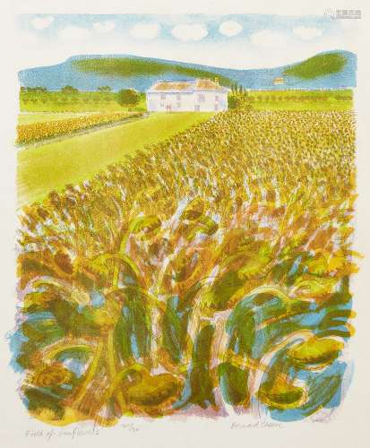 Bernard Cheese, British 1925-2013- Field of Sunflowers & Vineyards at Mirabel Provence; two