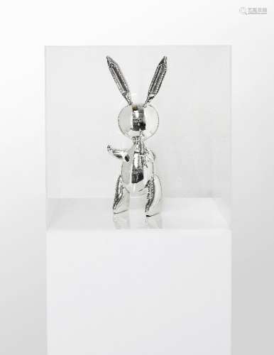 After Jeff Koons, American b.1955- Rabbit (Silver); zinc alloy sculpture, numbered 312/500 to COA