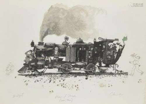 Chris Orr MBE RA, British b.1943- Men of Steam (Green Flag), 1989; lithograph and etching with