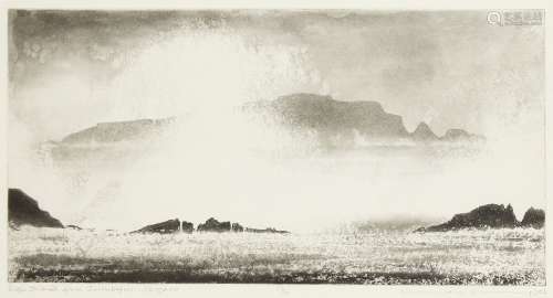 Norman Ackroyd CBE RA, British b.1938- High Island from Inishbofin-Force 10, 2006; etching with