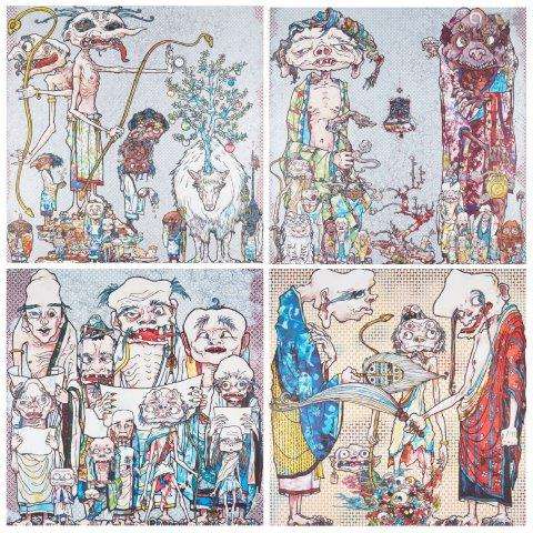 Takashi Murakami, Japanese b.1962- 4 Arhats, One With Four Eyes, Behold! Tis The Netherworld,