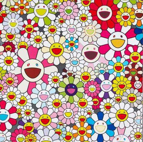 Takashi Murakami, Japanese b.1962- Flowers Blooming in This World and the Land of Nirvana, 2013;