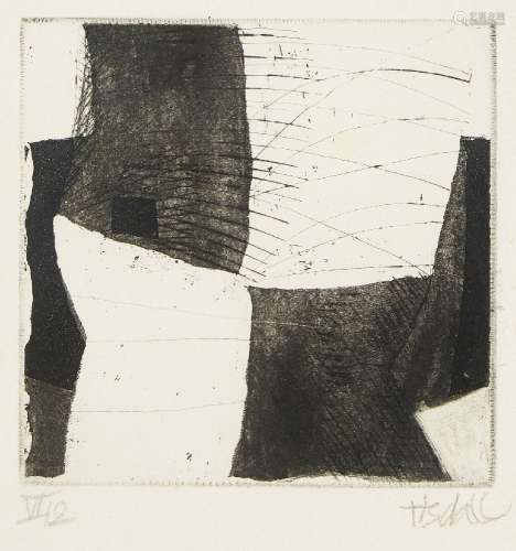 Hans Tisdall, German/British 1910-1997- Untitled abstract composition; etching with aquatint on