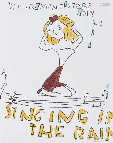 Rose Wylie, British b.1934- Singing In The Rain, 2019; lithograph with screenprint in colours on
