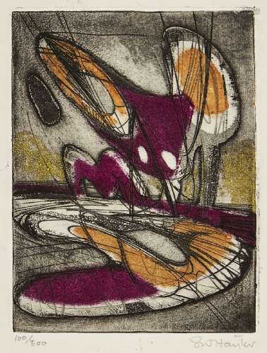 Stanley William Hayter CBE, British 1901-1988- Night Moth (Laurels Number One) [Black & Moorhead
