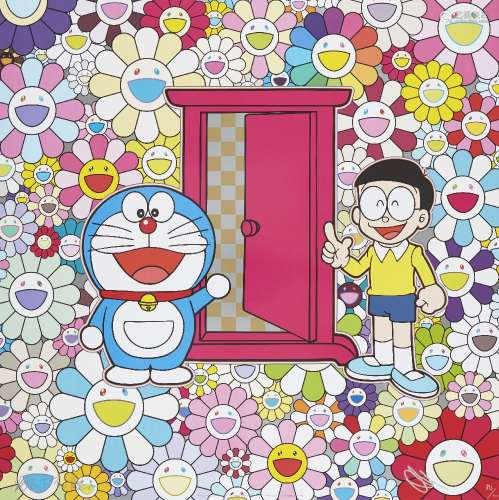 Takashi Murakami, Japanese b.1962- Anywhere Door (Dokodemo Door) in the Field of Flowers, 2018;