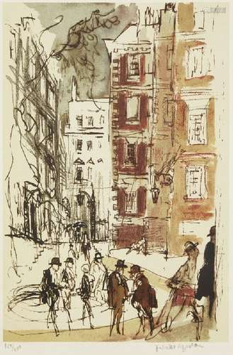 Feliks Topolski RA, Polish 1907-1989- Three Court of Appeal Judges, c.1980, and Fountain Court,