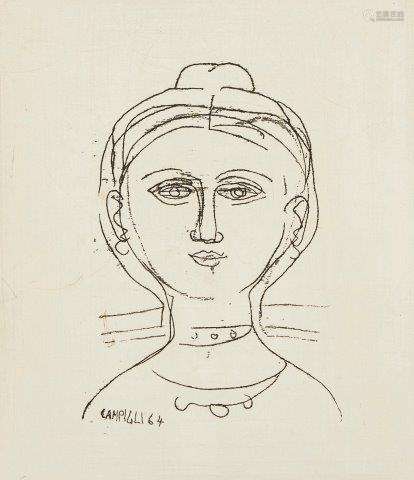 Massimo Campigli, Italian 1895-1971- Volto di donna, 1964; etching on wove, signed, dated an