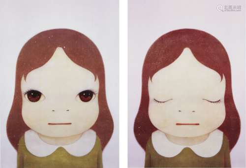 Yoshitomo Nara, Japanese b.1959- Cosmic Girl: Eyes Open/ Eyes Closed, 2008; offset lithograph in