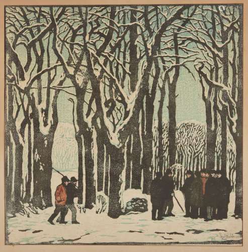Emil Orlik, Czech 1870-1932- Untitled winter scene, 1906; woodcut in colours on laid, signed and