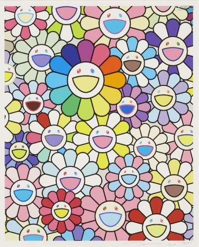 Takashi Murakami, Japanese b.1962- Field of Flowers, 2020; lithograph in colours on wove, signed,