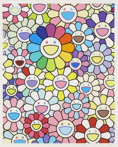 Takashi Murakami, Japanese b.1962- Field of Flowers, 2020; lithograph in colours on wove, signed,