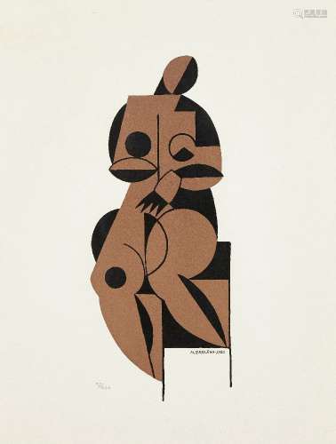 Henryk Berlewi, French 1894-1967- Female Nude, 1922; lithograph in colours, signed and dated in