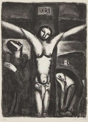 Georges Rouault, French 1871-1958- Le Christ en criox, 1929; lithograph on wove, signed and dated in