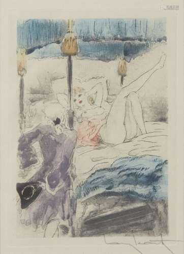 Louis Icart, French 1888-1950- Under the Canopy, 1946; etching in colours on vellum wove, signed