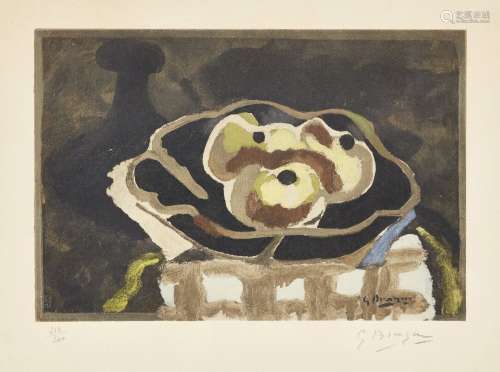 Georges Braque, French 1882-1963- Nature Morte Aux Pommes, 1950; lithograph in colours on wove,