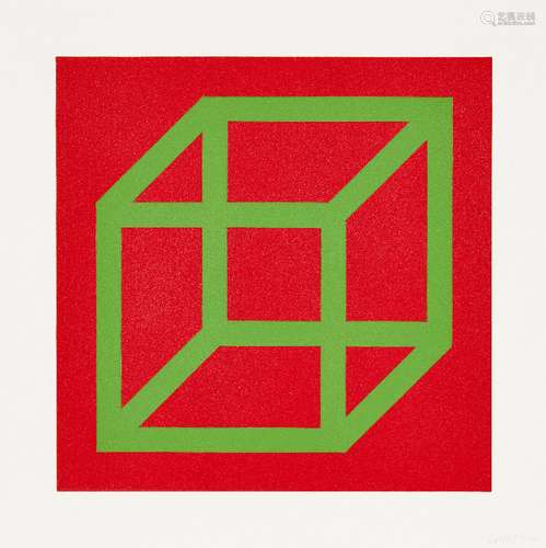 Sol Lewitt, American 1928-2007- Open Cube in Colour on Colour, 2003; linocut in red and green on