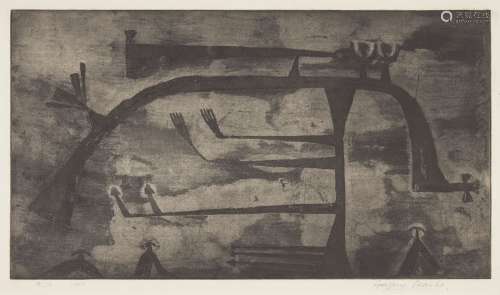 Geoffrey Clarke RA, British 1924-2014- Untitled, 1950; aquatint on laid, signed, dated and