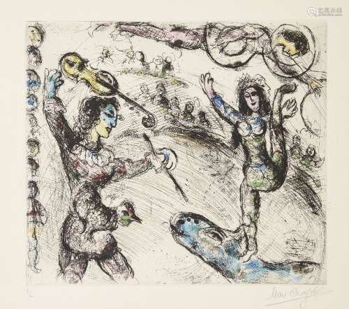 Marc Chagall, Russian/French 1887-1985- Acrobate et Violoniste [Cramer 64], 1968; etching with